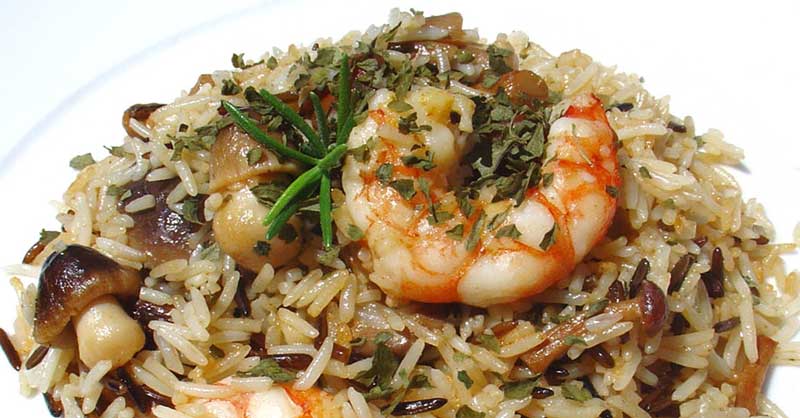 Inicio Arroz con champiñones y gambas