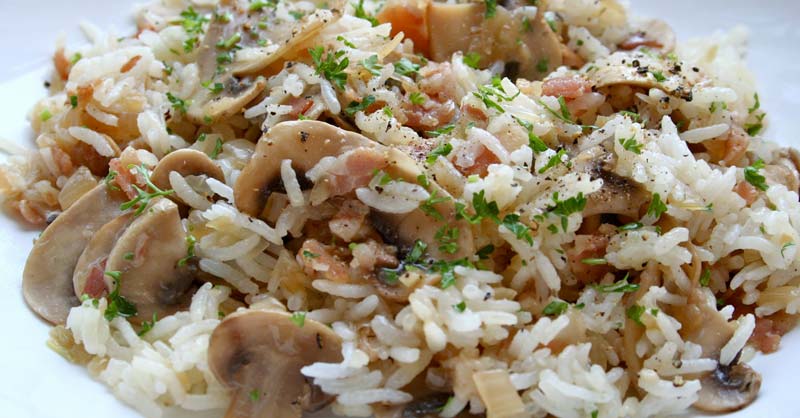 arroz con champiñones y bacon