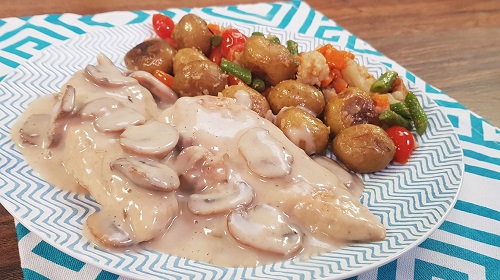 Pollo con salsa de champiñones