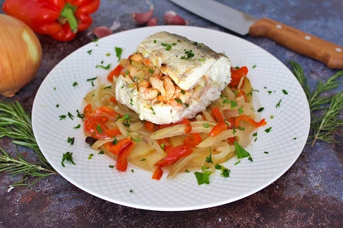 Merluza rellena de gambas Merluza rellena de gambas