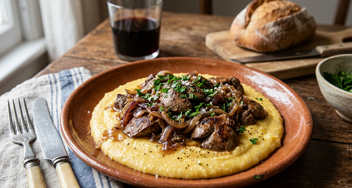 Hígados de pollo encebollados