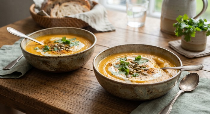 Inicio Crema de zanahoria y calabacín al curry