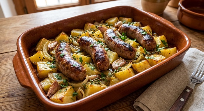 Butifarra con patatas al horno