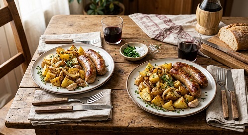 Butifarra con patatas al horno