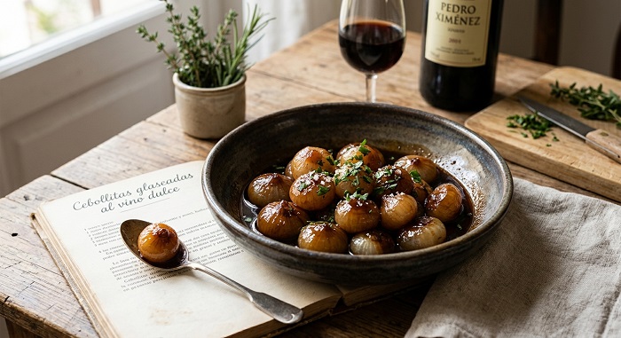 Cebollitas glaseadas al vino dulce