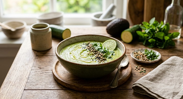 Crema fría de aguacate y calabacín