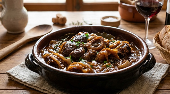 Morcillo de ternera encebollado