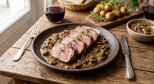 Presa ibérica asada con salsa de boletus Presa ibérica asada con salsa de boletus